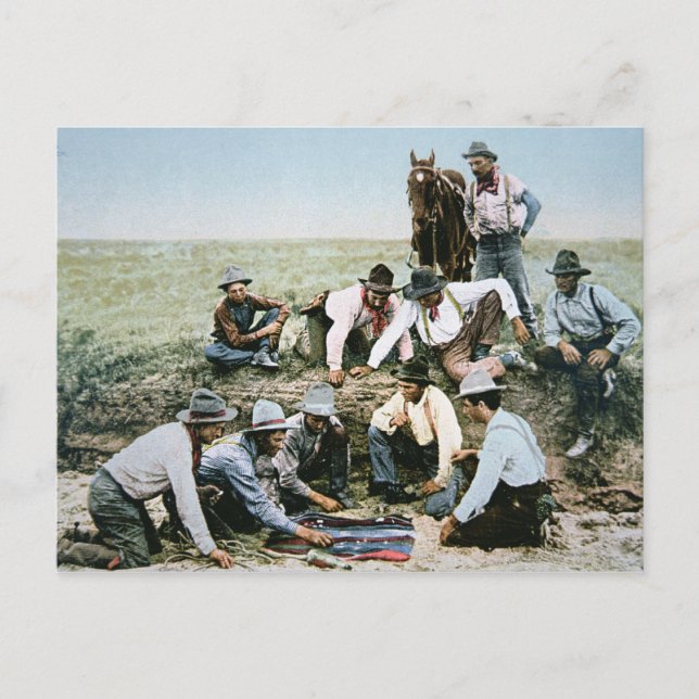 Postal que representa a los vaqueros jugando con p (Anverso)