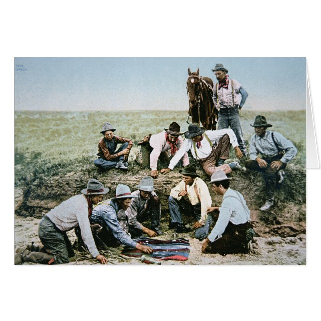 Postal que representa a los vaqueros que juegan (Anverso (Horizontal))