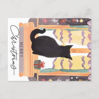 Postal Que tengan Navidades de gato negro y moreno
