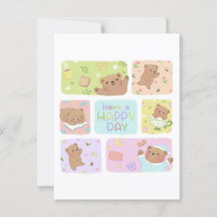 Postal Que tengas un día feliz: Ilustracion de oso de pel
