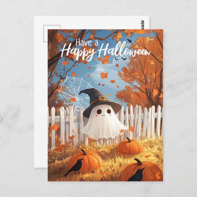 Postal Que tengas un fantasma feliz de Halloween (Anverso / Reverso)