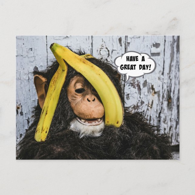 Postal "¡Que tengas un gran día!" Chimpancé feliz (Anverso)