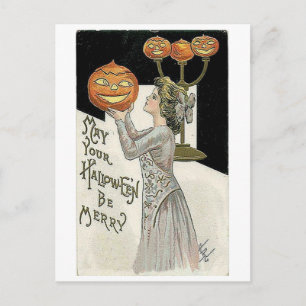 Postal Que tu Halloween sea una mujer dulce y calabaza