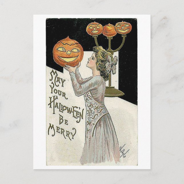 Postal Que tu Halloween sea una mujer dulce y calabaza (Anverso)