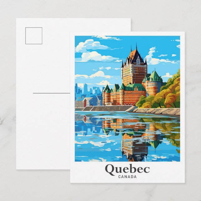 Postal Quebec Canadá Ilustracion de viajes de arte (Anverso / Reverso)