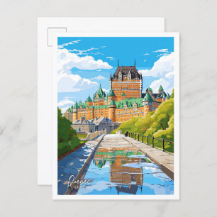 Postal Quebec Canadá Ilustracion de viajes de arte