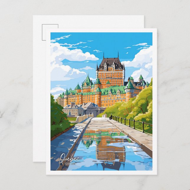 Postal Quebec Canadá Ilustracion de viajes de arte (Anverso / Reverso)