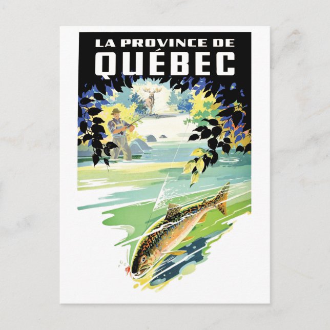 Postal Quebec, Canadá. Pesca en el río (Anverso)