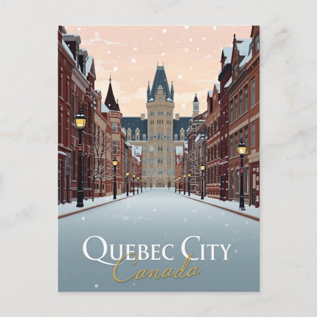 Postal Quebec City Winter Street View (Anverso)