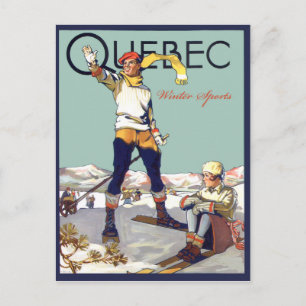 Postal Quebec, deportes de invierno en Canadá, pareja en