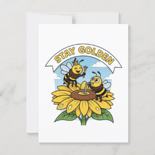 Postal Quédate dorado - Ilustracion de abejas y flores