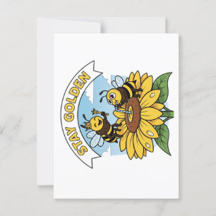 Postal Quédate dorado - Ilustracion de abejas y flores