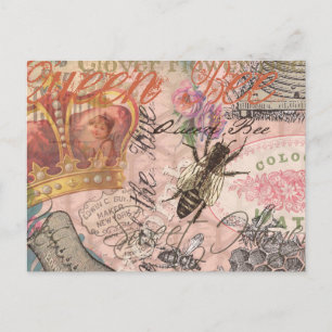 Postal Queen Bee Vintage Hermoso Collage