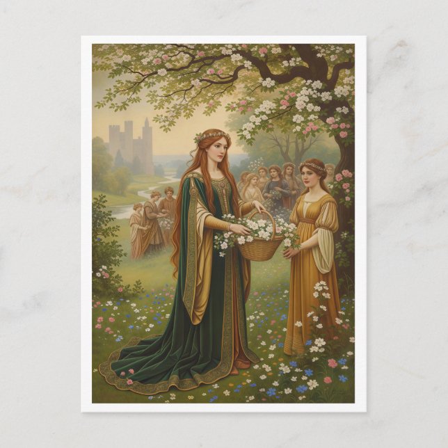 Postal Queen Guinevere Flowers Pre-Raphaelite (Anverso)
