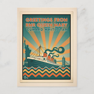 Postal Queen Mary Líneas Cunard Retro