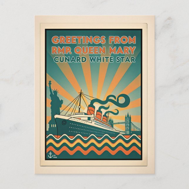 Postal Queen Mary Líneas Cunard Retro (Anverso)