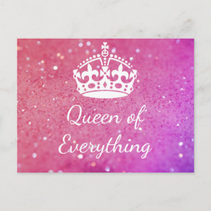 Postal Queen of Everything Crown Pink Bokeh Postcard