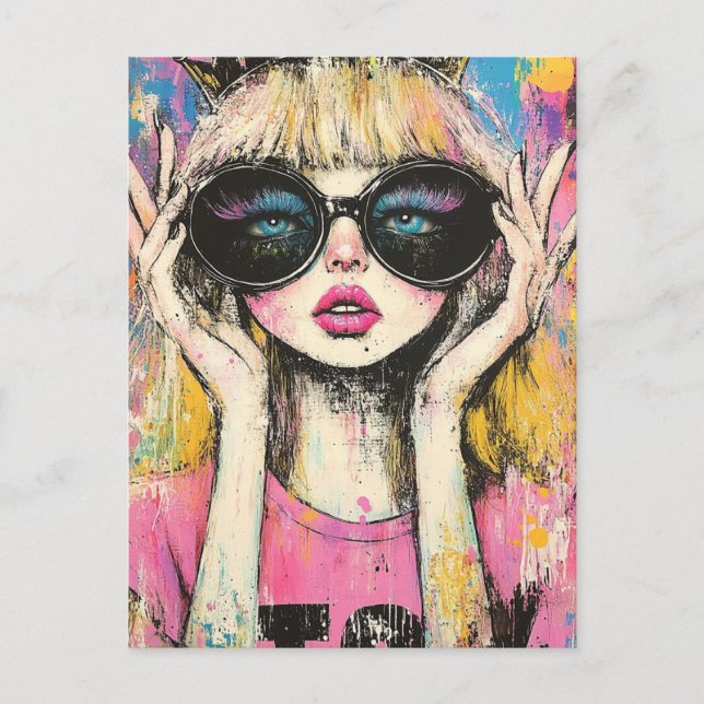 Postal Queen With Big Glasses Postcard (Anverso)