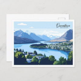 Postal Queenstown New Zealand Ilustracion Travel