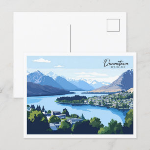 Postal Queenstown New Zealand Ilustracion Travel