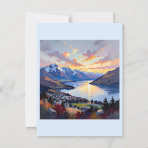 Postal Queenstown - Nueva Zelanda - Lago Wakatipu Sunset