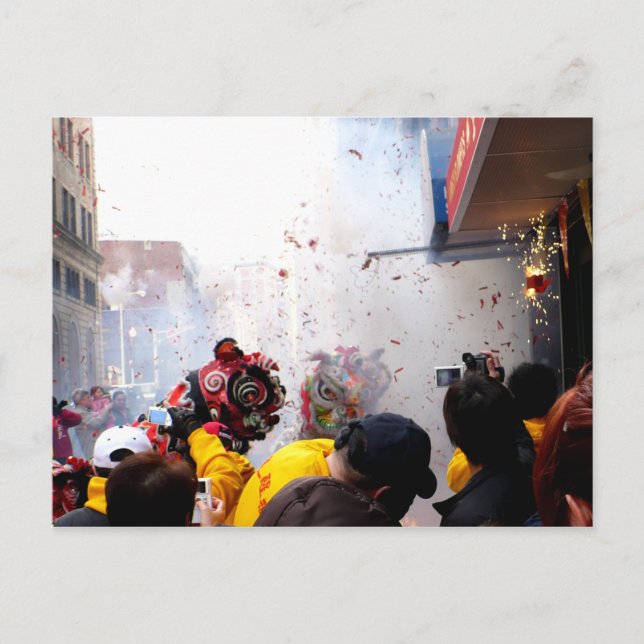 Postal Quemadores y leones de Año Nuevo chinos (Anverso)