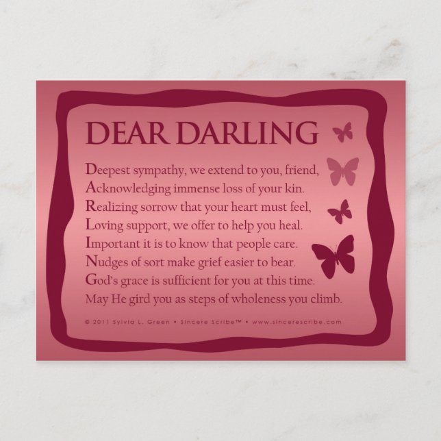 Postal Querido Darling (Acróstico) (Anverso)