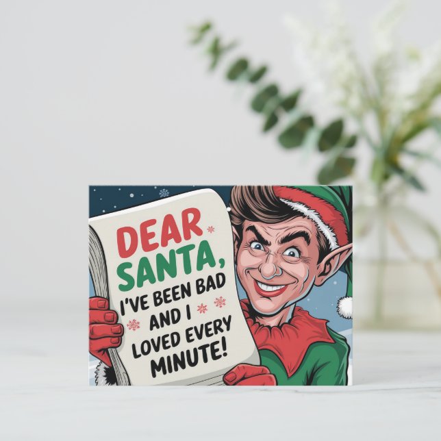 Postal Querido Papá Noel, he sido mal Navidad, diseño div (Anverso de pie)