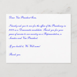Postal Querido vicepresidente Gore, por la presente le pi