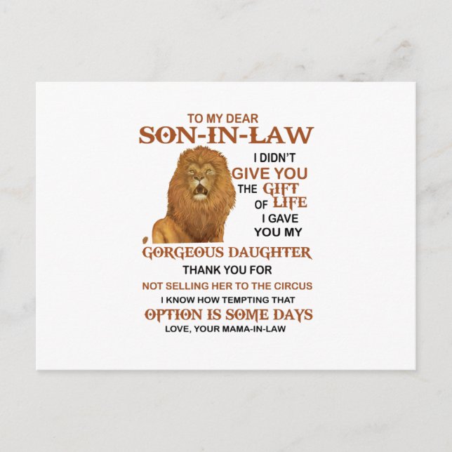 Postal Querido yerno, te di mi preciosa hija (Anverso)