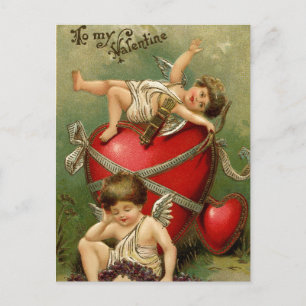 Postal Querubes y corazón dulces del vintage