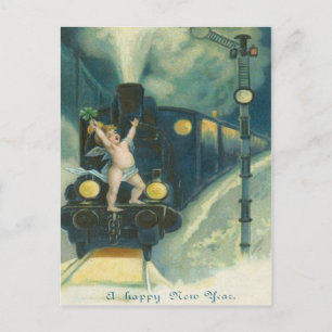 Postal Querubín Ángel Trébol de Cuatro Hojas Tren