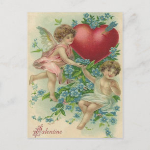 Postal Querubín Cupido Corazón Flecha Nomeolvides