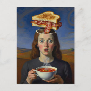 Postal Queso a la Parrilla y Sopa Surrealista Única