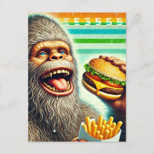 Postal Queso sasquatch, hamburguesa y Fries Retro