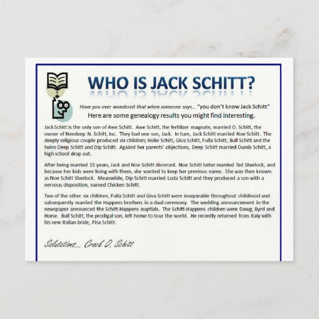 Postal ¿Quién es Jack Schitt? (Anverso)