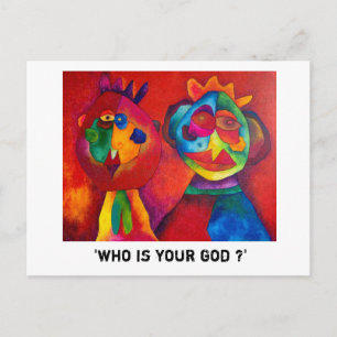 Postal '¿quién es tu dios?'