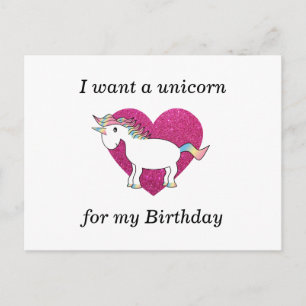 Postal Quiero unicornio para mi cumpleaños