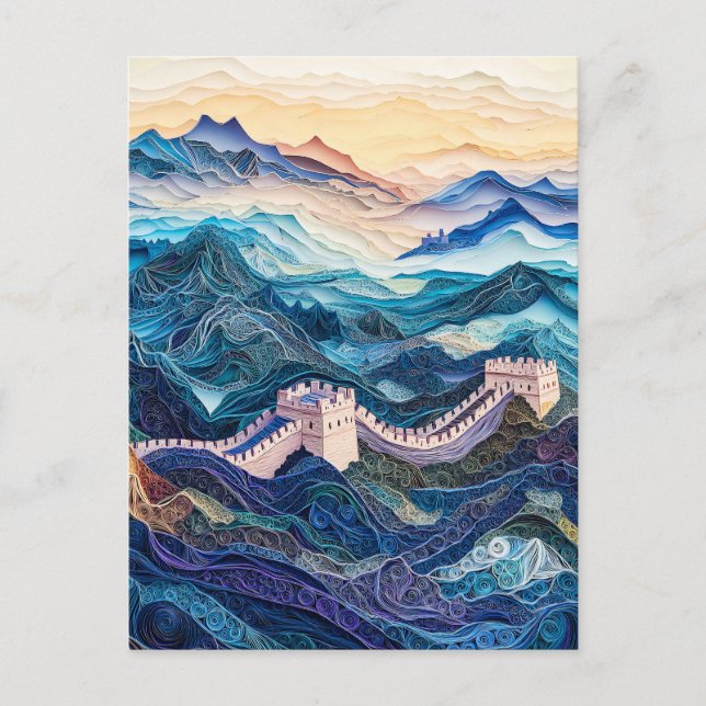 Postal Quilling Gran Muralla de China al amanecer (Anverso)