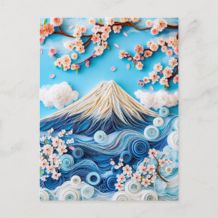 Postal Quilling Monte Fuji con Flor de Cerezo