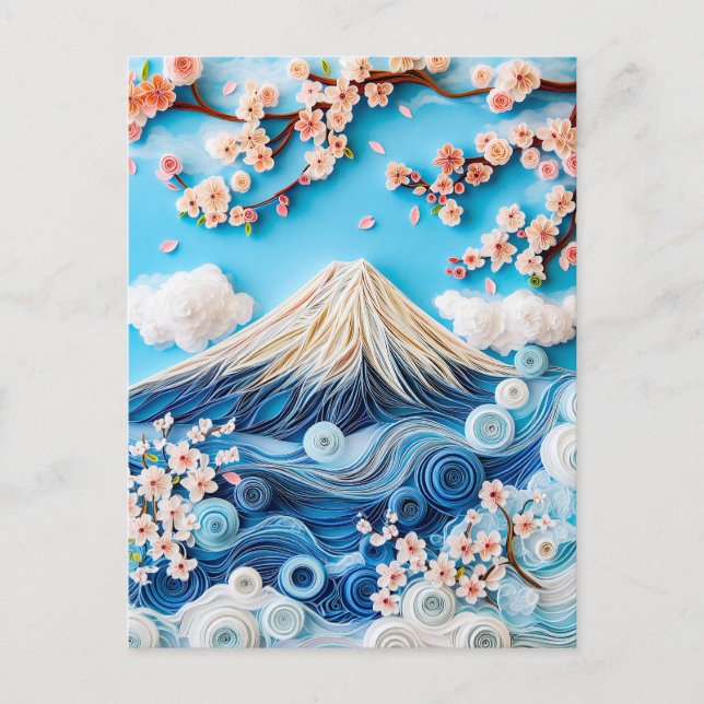 Postal Quilling Monte Fuji con Flor de Cerezo (Anverso)