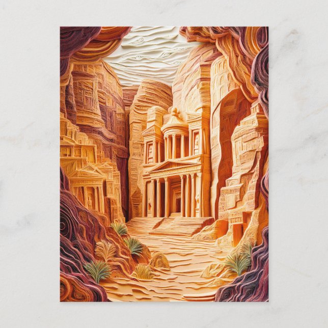 Postal Quilling Petra Ciudad de la Roca en Jordania (Anverso)