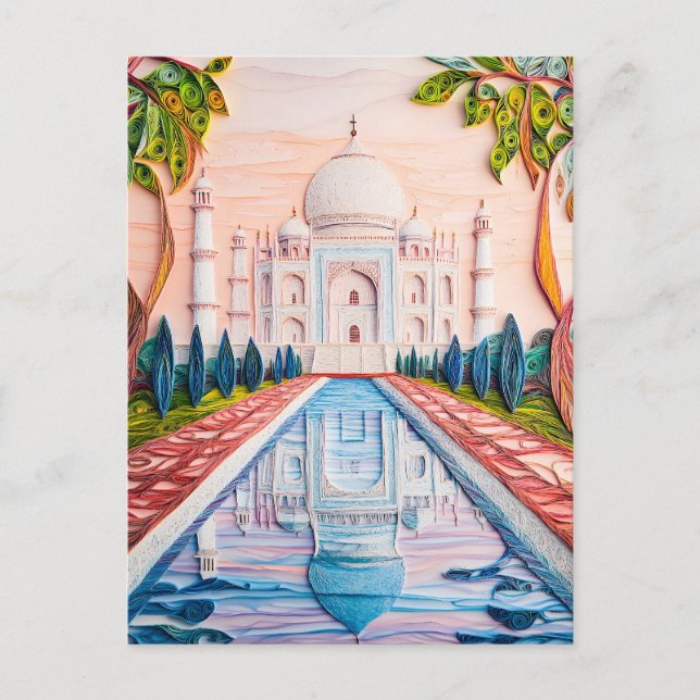 Postal Quilling Taj Mahal al amanecer (Anverso)