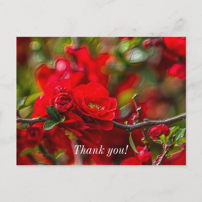 Postal Quince Branch Painterly Gracias Postcard (Anverso)