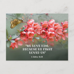 Postal Quince ornamental japonés con comillas bíblicas