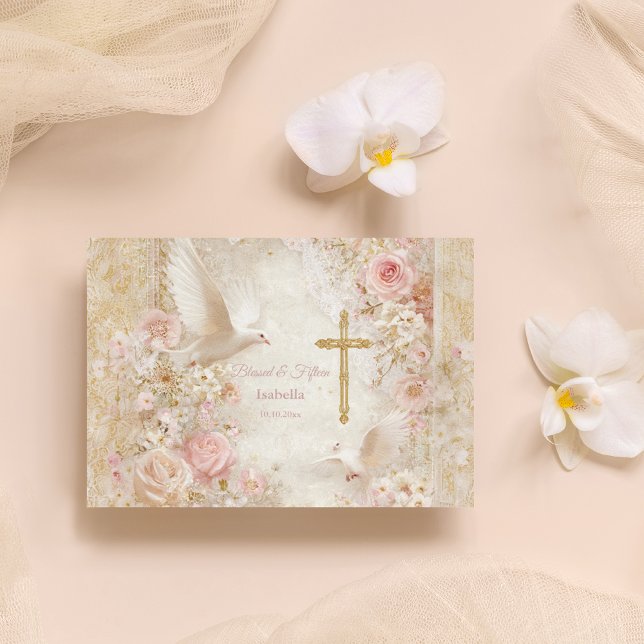 Postal Quinceañera Cielo Rosado y Dorado, personalizado (Subido por el creador)