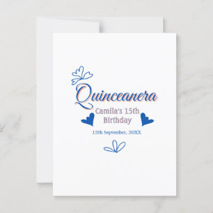 Postal Quinceañera de melocotón azul cumpleaños 15 rustic