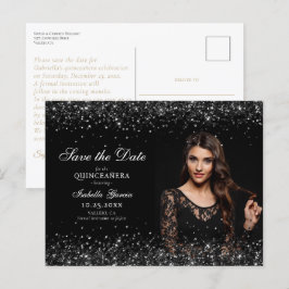 Postal Quinceañera de oro negro de lujo salva la fecha