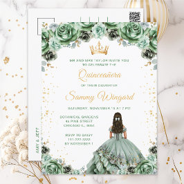 Postal Quinceañera Floral Princesa Verde Menta