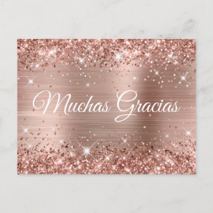 Postal Quinceañera Muchas Gracias con Lámina de Oro Rosa 